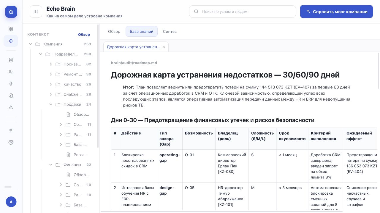 Echo Brain — экран приложения