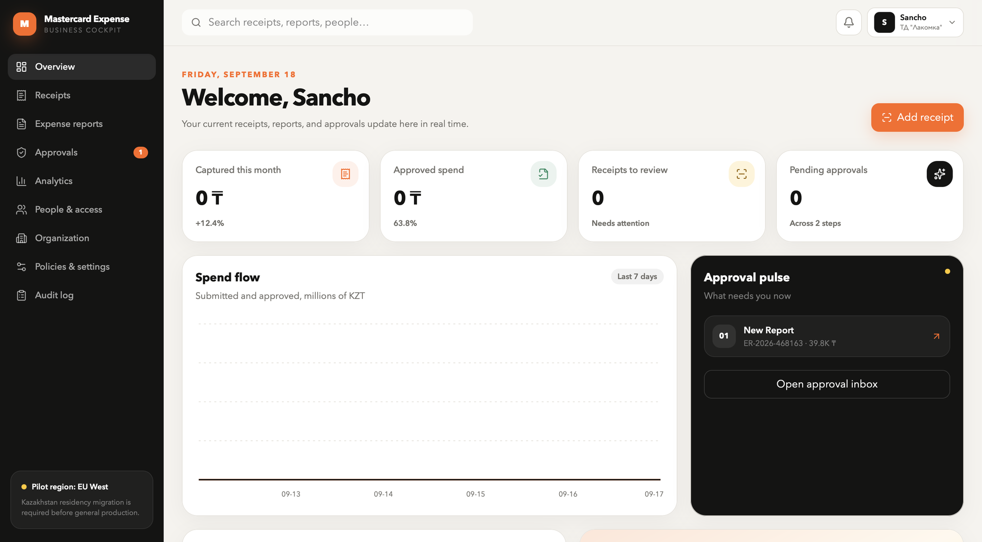 Mastercard Expense — обзор интерфейса