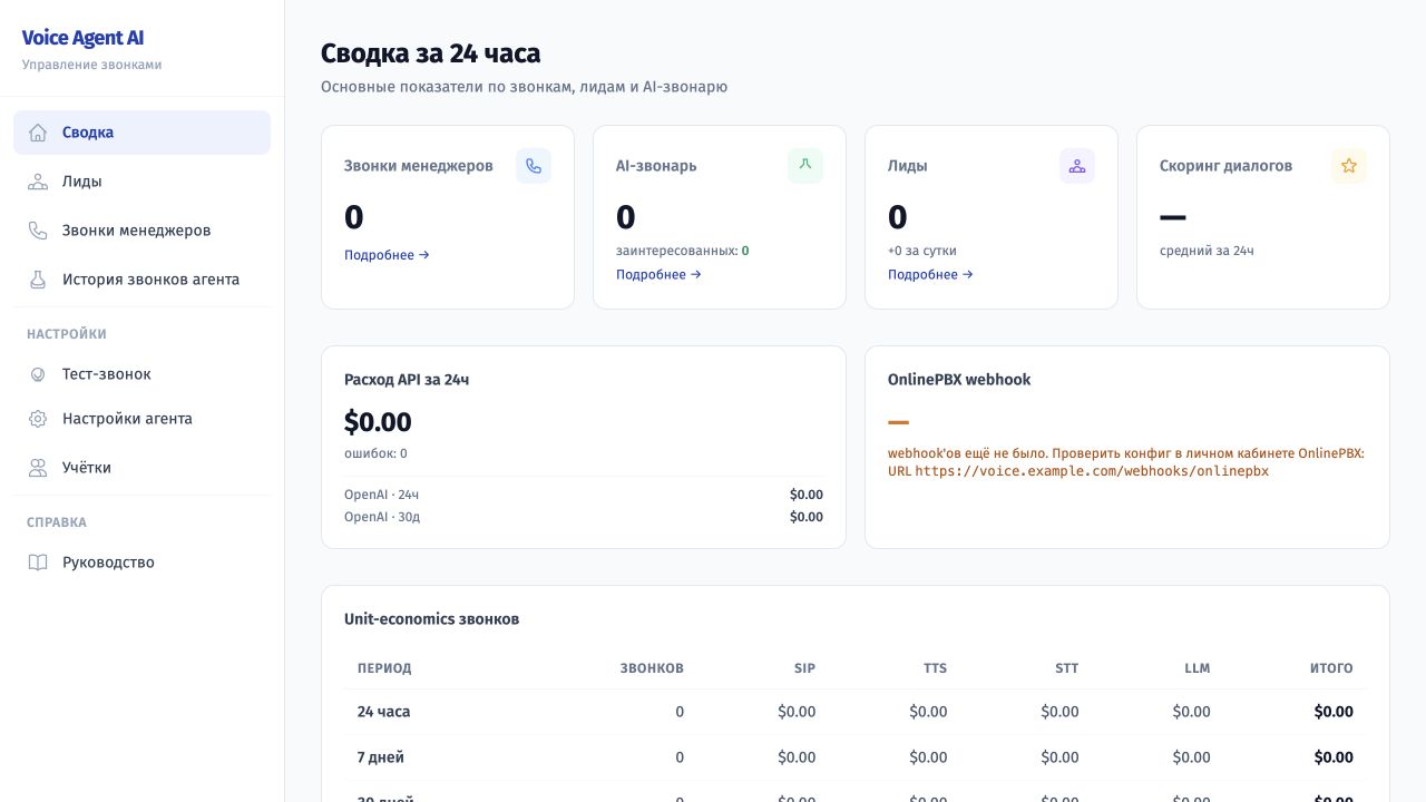 Voice Agent AI — обзор интерфейса